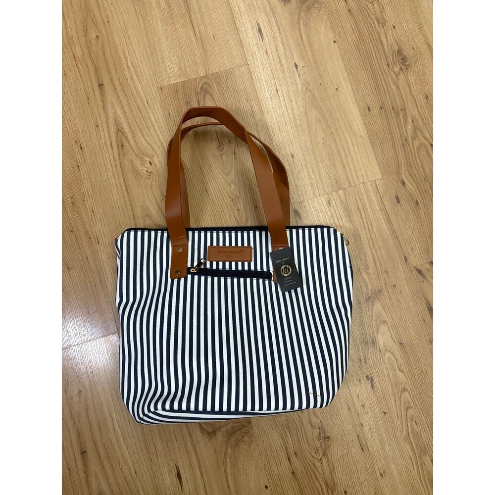 Kathy Ireland Striped Leather Handle Tote Bag